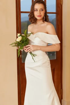 Simple Off the Shoulder Boho Wedding Dress
