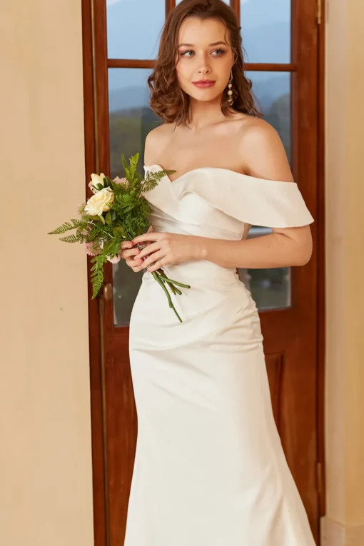 Simple Off the Shoulder Boho Wedding Dress