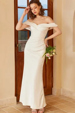 Simple Off the Shoulder Boho Wedding Dress