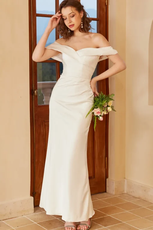 Simple Off the Shoulder Boho Wedding Dress