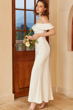 Simple Off the Shoulder Boho Wedding Dress