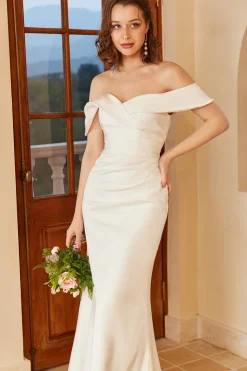 Simple Off the Shoulder Boho Wedding Dress