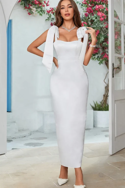 Simple Sheath Ivory Ankle-Length Wedding Dress