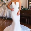 Simple White Boho Mermaid Long Sleeveless Wedding Dress