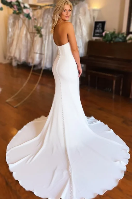 Simple White Boho Mermaid Long Sleeveless Wedding Dress