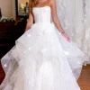 Simple White Corset A-Line Asymmetrical Wedding Dress with Flowers