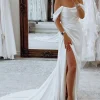 Simple White Long Boho Mermaid Wedding Dress with Slit