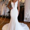 Simple White Mermaid Backless Boho Wedding Dress