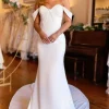 Simple White Mermaid Boho Wedding Dress