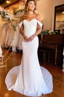 Simple White Mermaid Boho Wedding Dress