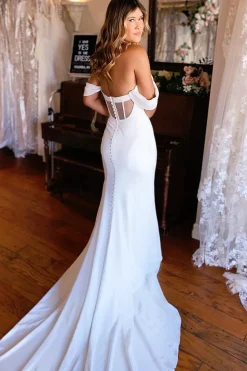 Simple White Mermaid Boho Wedding Dress