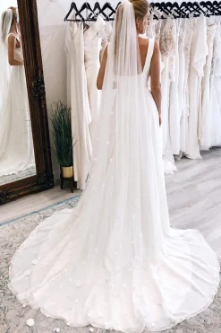 Simple White Square Neck Boho Long Chiffon Wedding Dress