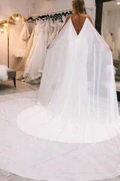 Simple White Watteau Train Boho Long Mermaid Wedding Dress