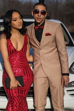 Single Breasted 3 Pieces Khaki Men's Prom Suits with Notched Lapel