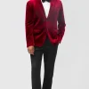 Single Breasted Burgundy Velvet Men's Blazer