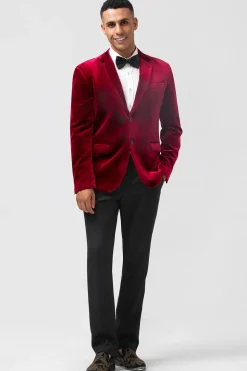 Single Breasted Burgundy Velvet Men's Blazer