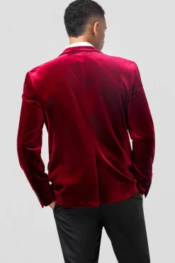 Single Breasted Burgundy Velvet Men's Blazer