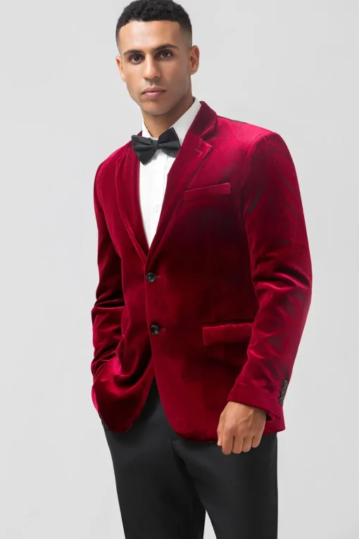 Single Breasted Burgundy Velvet Men's Blazer