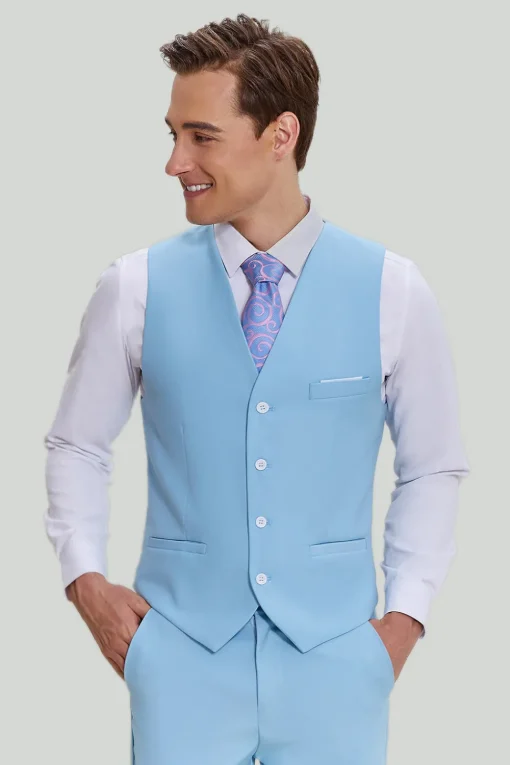 Sky Blue 3 Piece Notched Lapel Men's Modern Fit Suit