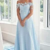 Sky Blue A Line Off The Shoulder Lace Appliques Mother of the Bride Dress
