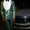 Slim Fit Shawl Lapel Green Jacquard Men's Prom Suits