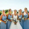 Spaghetti Straps A Line Blue Chiffon Bridesmaid Dress with Pleated