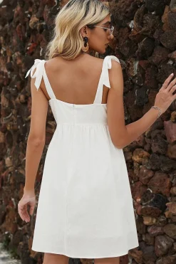 Spaghetti Straps A Line Mini White Graduation Dress