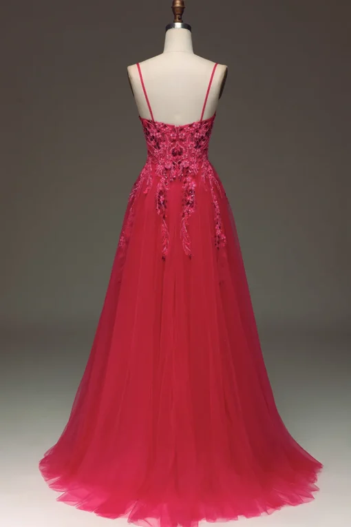 Spaghetti Straps A Line Red Prom Dress with Appliques