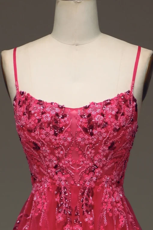 Spaghetti Straps A Line Red Prom Dress with Appliques