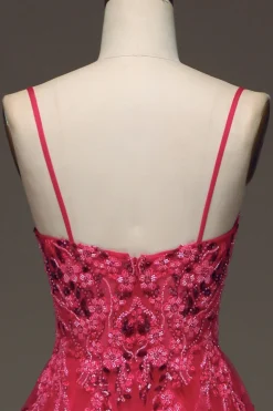 Spaghetti Straps A Line Red Prom Dress with Appliques