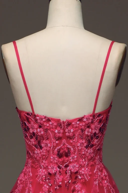 Spaghetti Straps A Line Red Prom Dress with Appliques