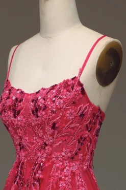 Spaghetti Straps A Line Red Prom Dress with Appliques