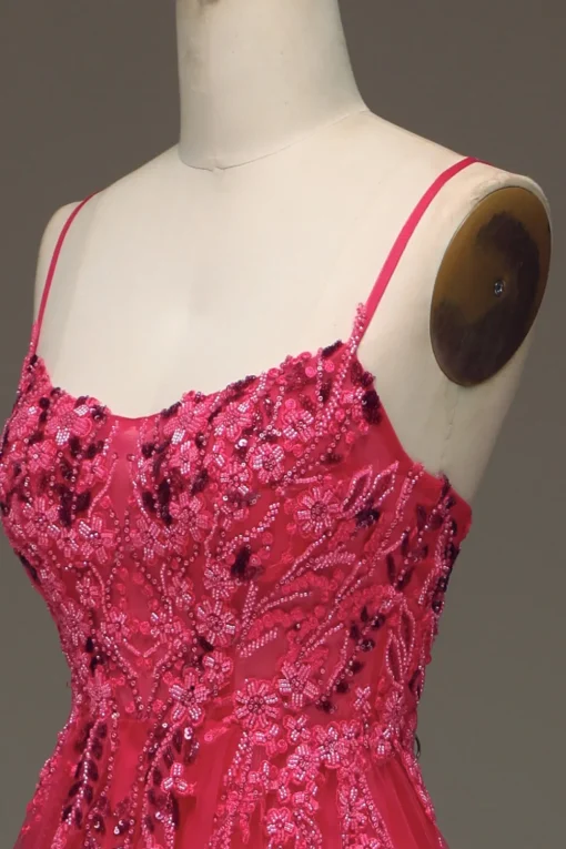Spaghetti Straps A Line Red Prom Dress with Appliques