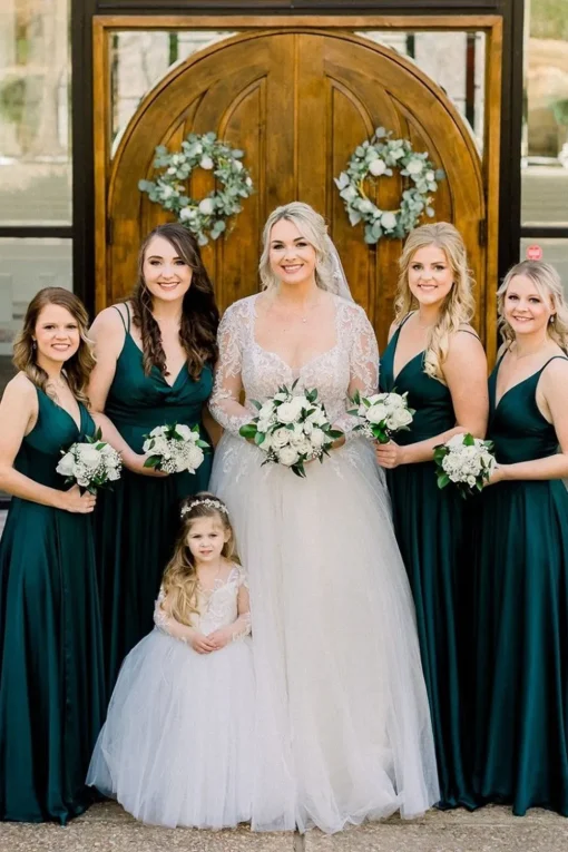 Spaghetti Straps A-Line Dark Green Chiffon Long Bridesmaid Dress