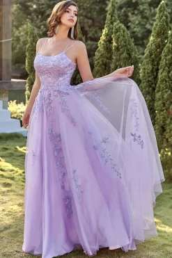 Spaghetti Straps A-Line Lavender Princess Prom Dress