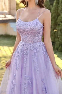 Spaghetti Straps A-Line Lavender Princess Prom Dress