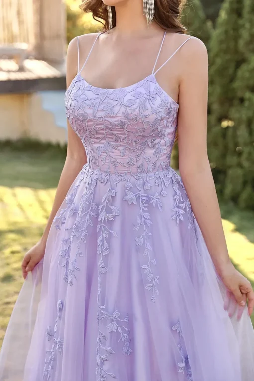 Spaghetti Straps A-Line Lavender Princess Prom Dress