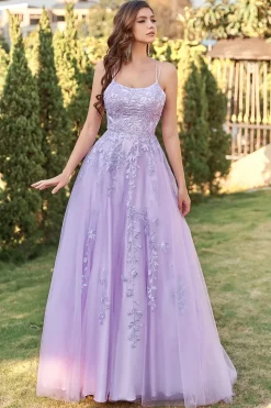 Spaghetti Straps A-Line Lavender Princess Prom Dress