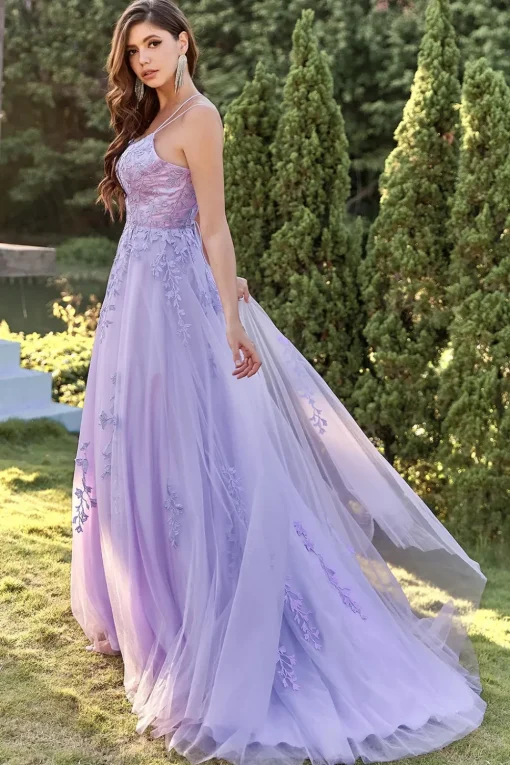 Spaghetti Straps A-Line Lavender Princess Prom Dress