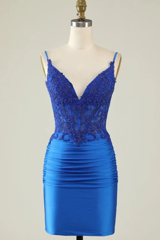 Spaghetti Straps Dark Green Corset Party Dress with Beading