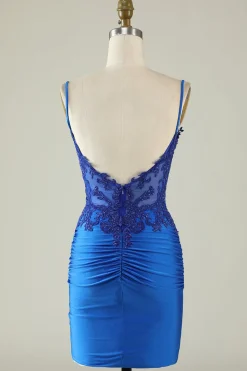 Spaghetti Straps Dark Green Corset Party Dress with Beading