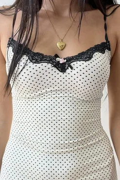 Spaghetti Straps Little White Graduation Dress with Polka Dots