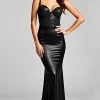 Spaghetti Straps Mermaid Lace Up Back Black Tie Dress
