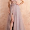 Spaghetti Straps Pink Long Prom Dress With Slit