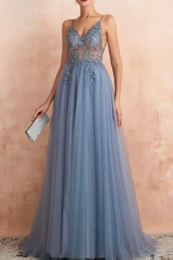 Spaghetti Straps Pink Long Prom Dress With Slit