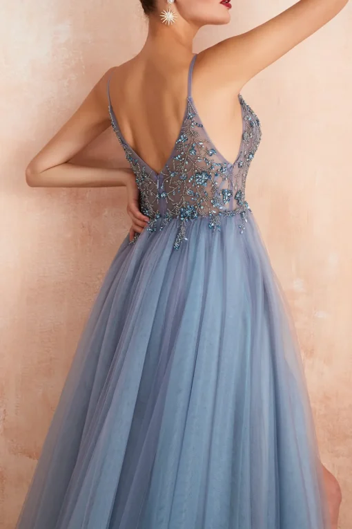 Spaghetti Straps Pink Long Prom Dress With Slit