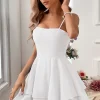 Spaghetti Straps Sleeveless White Graduation Dress