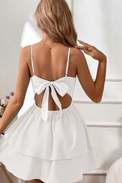 Spaghetti Straps Sleeveless White Graduation Dress