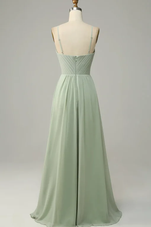 Spaghetti Straps Sleeveless Dusty Sage Bridesmaid Dress