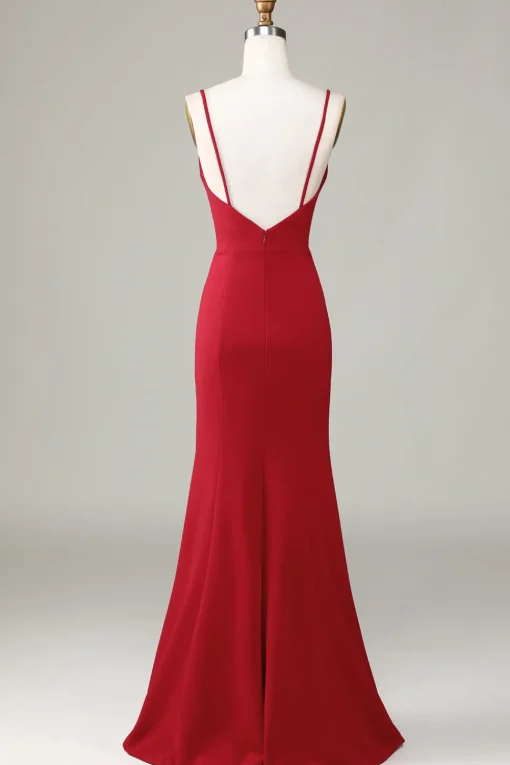Spaghetti Straps Sleeveless Burgundy Bridesmaid Dress with Slit